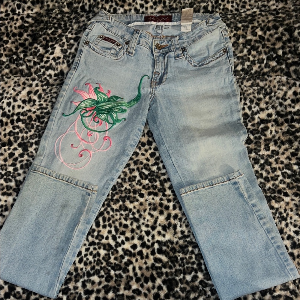 Baby Phat Light Blue Jeans RARE Colorful Embroidery - Picture 6 of 7